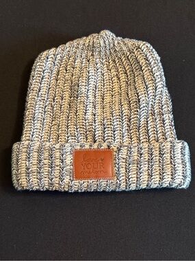 Love Your Melon Marled Cream & Black Rib Knit Cuffed Beanie